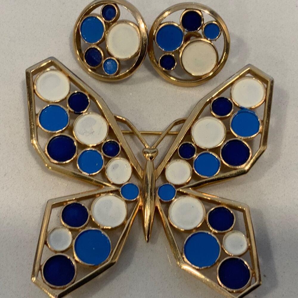 Vintage Crown Trifari Butterfly Brooch and Earrings